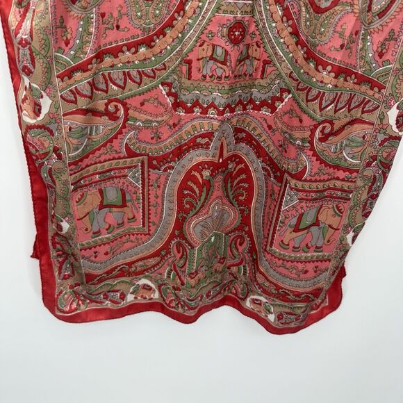 Unbranded Red Multi Pattern Paisley Elephant Satin Long Rectangle Scarf Textile - Picture 3 of 9
